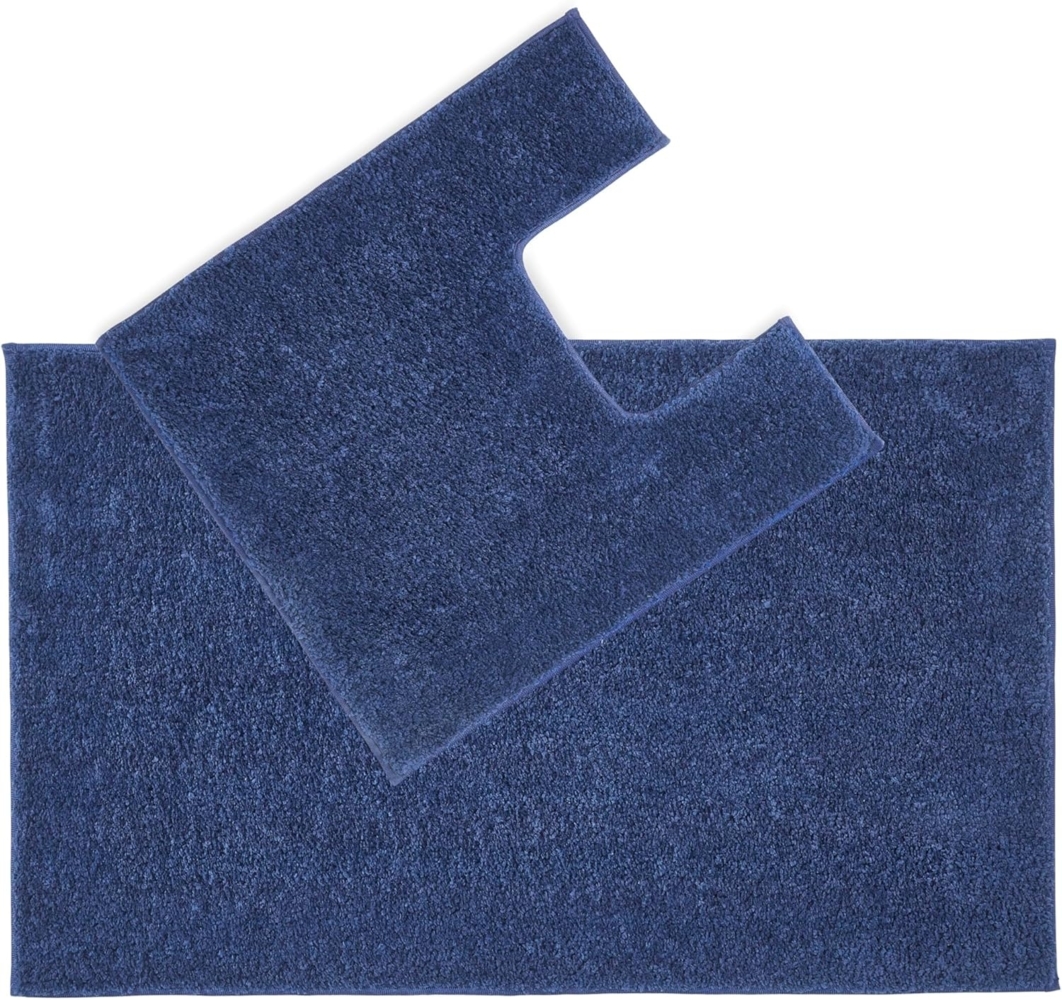 Penguin Home rutschfeste Mikrofaser Plüsch getuftete ultraweiche Badematte 2er Set Rechteck-und U-förmige Kontur Blaue saugfähiger 1400 GSM WC-Teppich mit Latexunterlage für Duschen,51x51 cm & 51x86 cm Bild 1