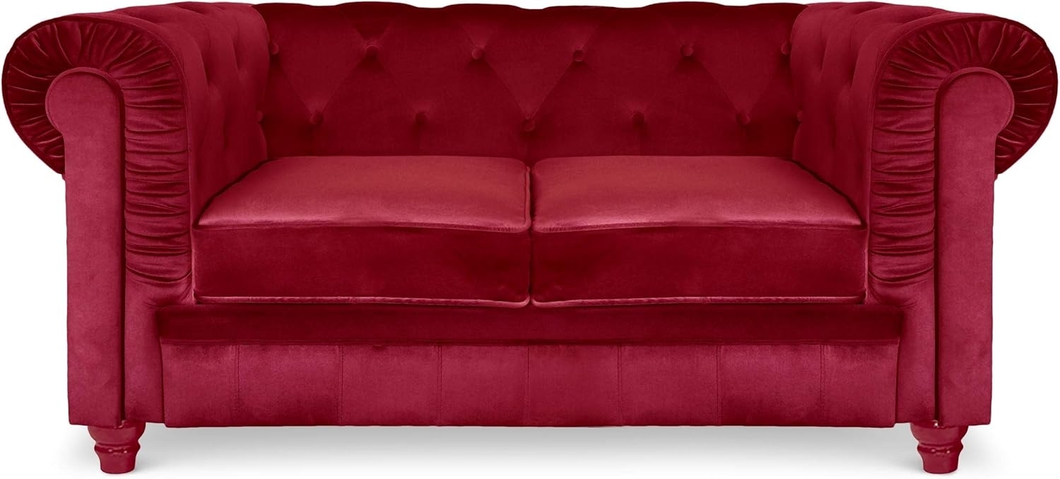 Menzzo Grand Canapé Chesterfield 2-Sitzer Sofa mit Samtbezug Rot Bild 1