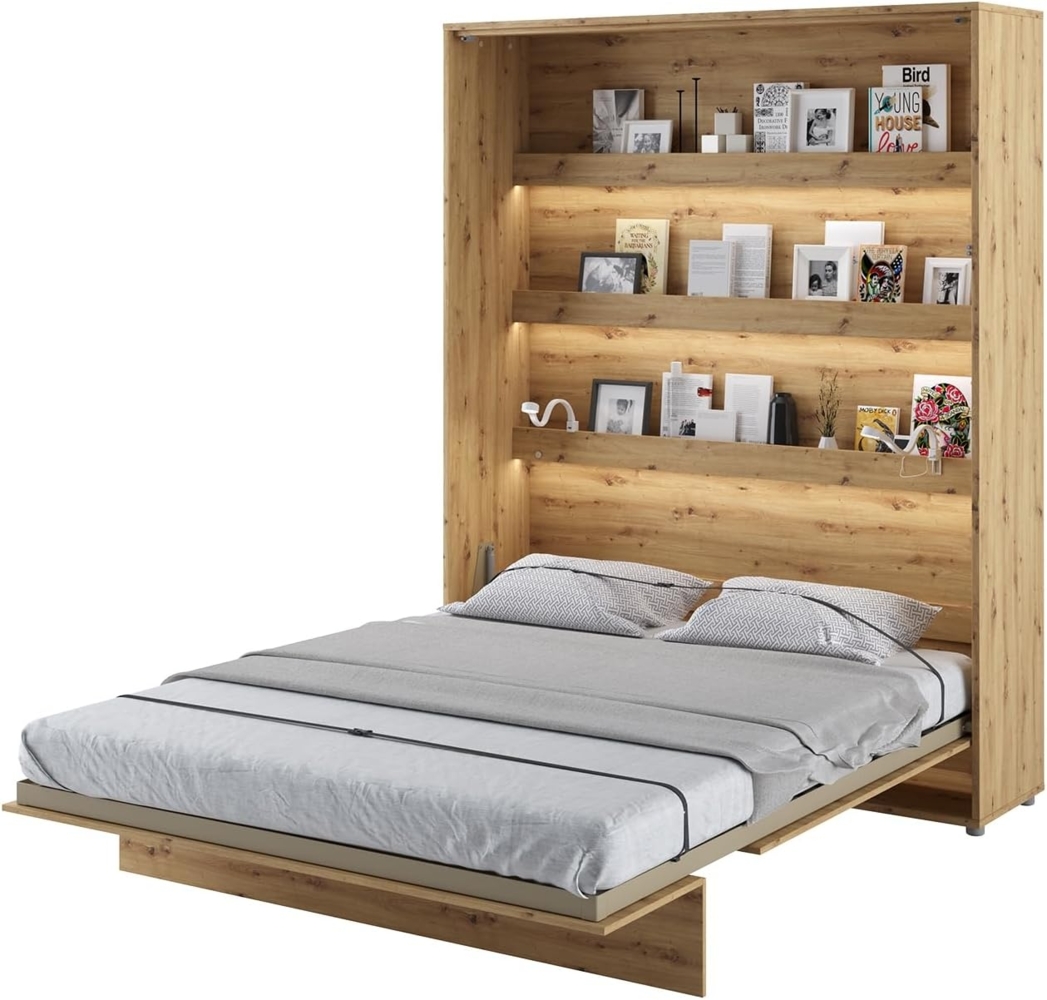 MEBLINI Schrankbett Bed Concept - BC-12 - 160x200cm Vertikal - Artisan Eiche mit Matratze - Wandbett mit Lattenrost - Klappbett mit Schrank - Wandklappbett - Murphy Bed - Bettschrank Bild 1