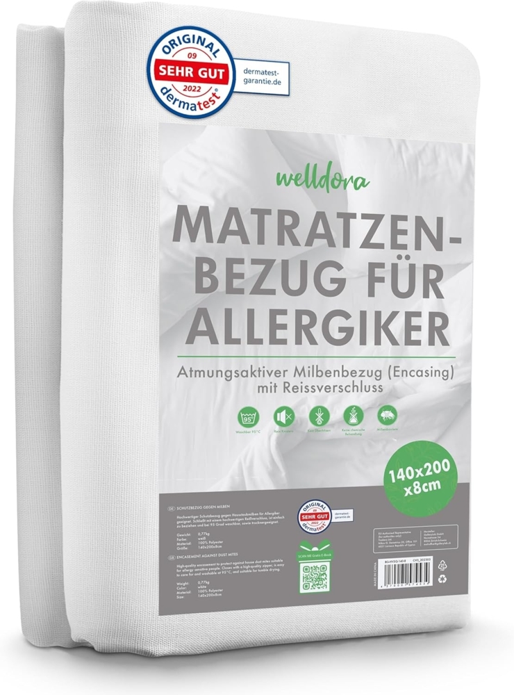 Encasing Premium Milbenbezug Matratzen ǀ Allergiker Matratzenschoner Welldora, fachärztlich getestet, Allergiker Bettwäsche mit Reissverschluss 360° Bild 1