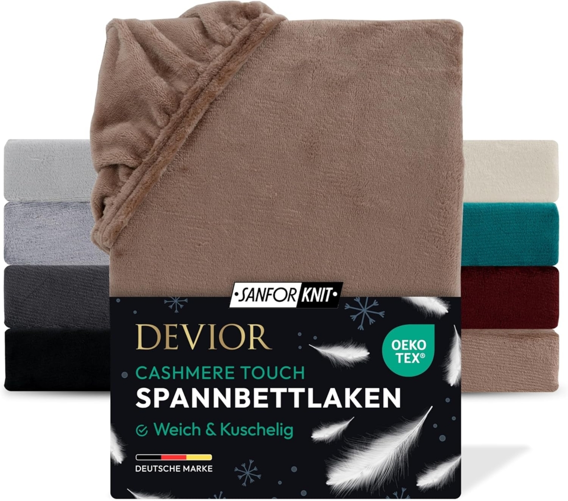 Devior Spannbettlaken aus 100% Nicki-Plüsch mit Cashmere-Touch, 190 g/m² mit Einlaufschutz, Nicki, Gummizug: Rundumgummizug, für Boxspringmatratze bis 32cm - Spannbettlaken 180 x 200 cm kuschelig Bild 1