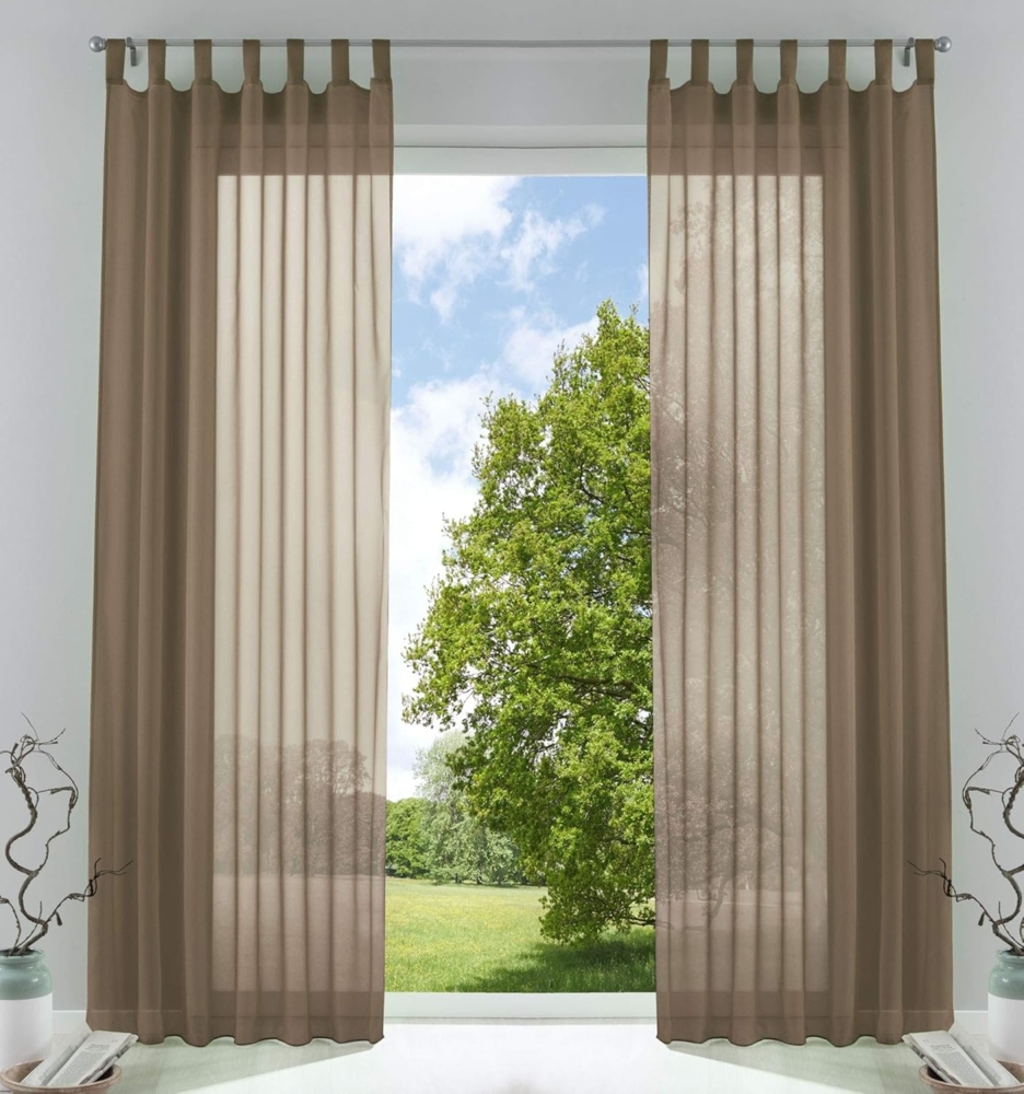 2er-Pack Gardinen Transparent Vorhang Set Wohnzimmer Voile Schlaufenschal mit Bleibandabschluß HxB 245x140 cm Nougat, 61000CN Bild 1