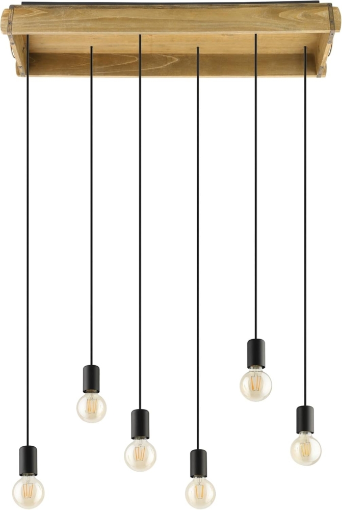 Eglo 43592 Hängeleuchte WOOTTON Holz braun, Stahl schwarz E27 6X40W L:81cm B:22cm H:110cm dimmbar Bild 1