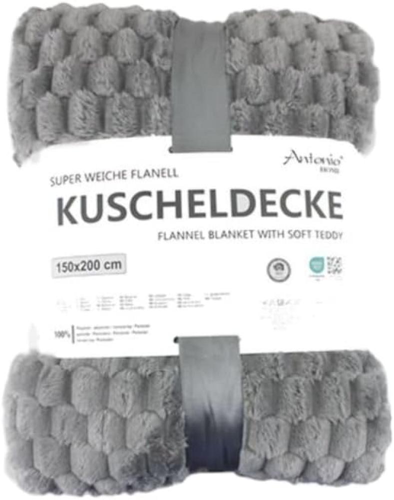 Flanell Kuscheldecke | Waffeloptik Wohndecke | super weich mit soft Teddy | 150x200cm [Grau] Bild 1