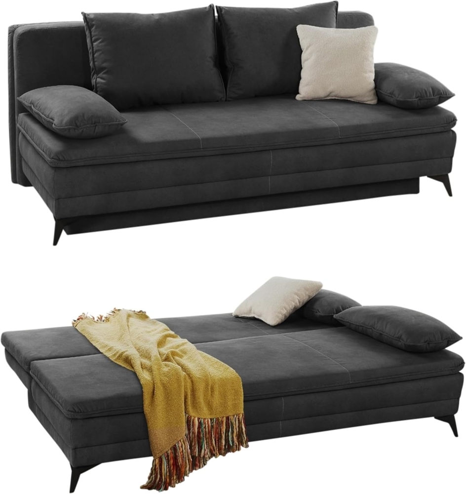 DAUER-SCHLAFSOFA Wellenunterfederung integr. Topper Bettkasten B202/T105/H90 cm, Liegefläche 158x199 cm, Mikrofaser Dunkelgrau Anthrazit Bild 1