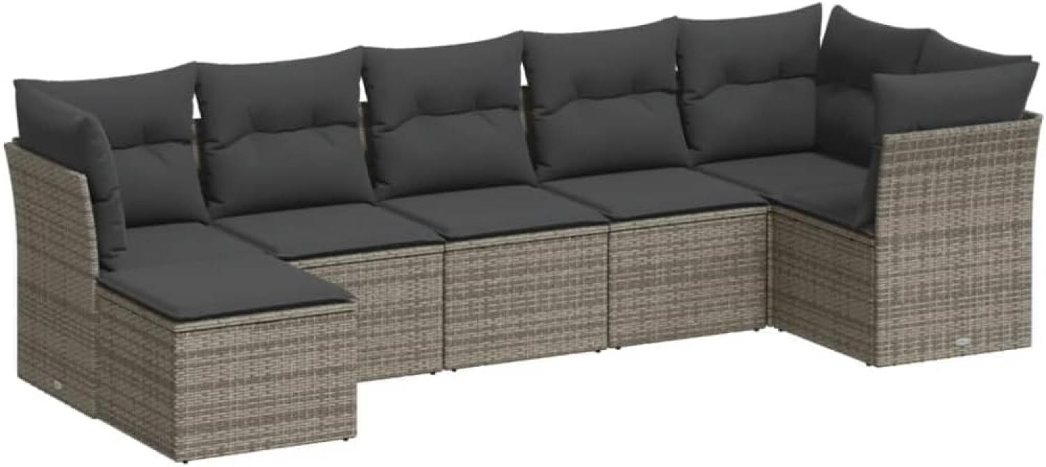 vidaXL 7-tlg. Garten-Sofagarnitur mit Kissen Grau Poly Rattan 3217970 Bild 1