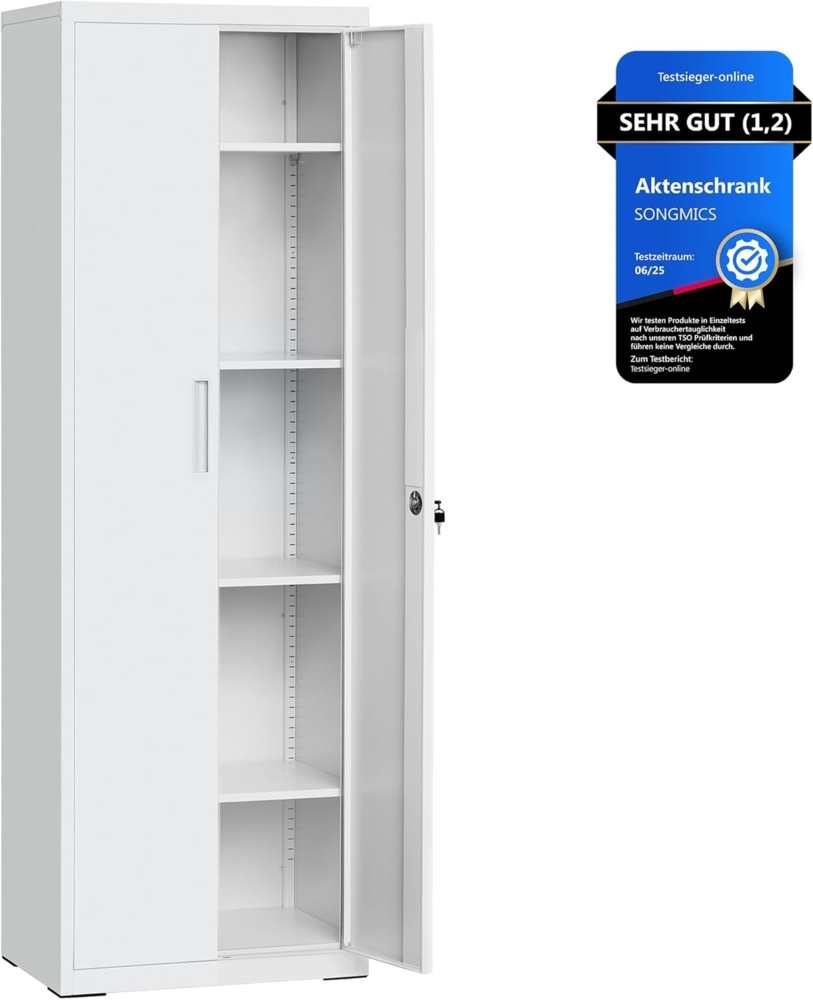 Songmics Aktenschrank mit 5 Ebenen, Stahl hellgrau, 60 x 40 x 180 cm Bild 1