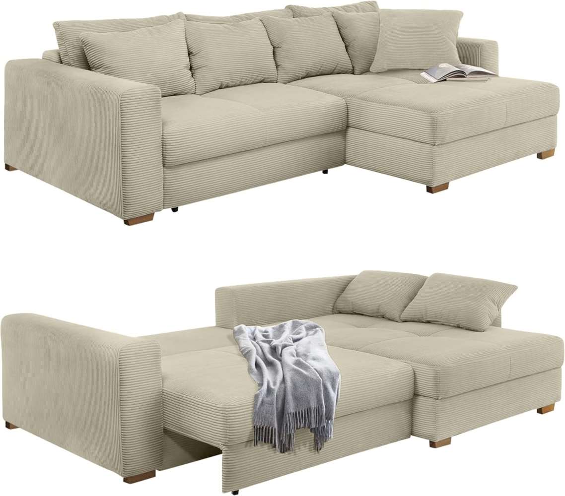 luma-home Ecksofa 15154, Dauerschläfer mit Bettkasten 288x186 cm, Federkern, Ottomane links oder rechts, Cord Beige Grau Bild 1