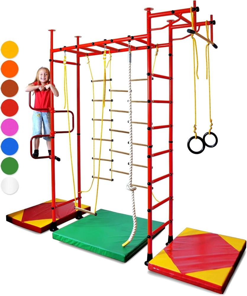 NiroSport Sprossenwand für Kinderzimmer M3 aufbau ohne bohrungen Made in Germany Metallsprossen Rot Raumhöhe 220 - 270 cm Bild 1