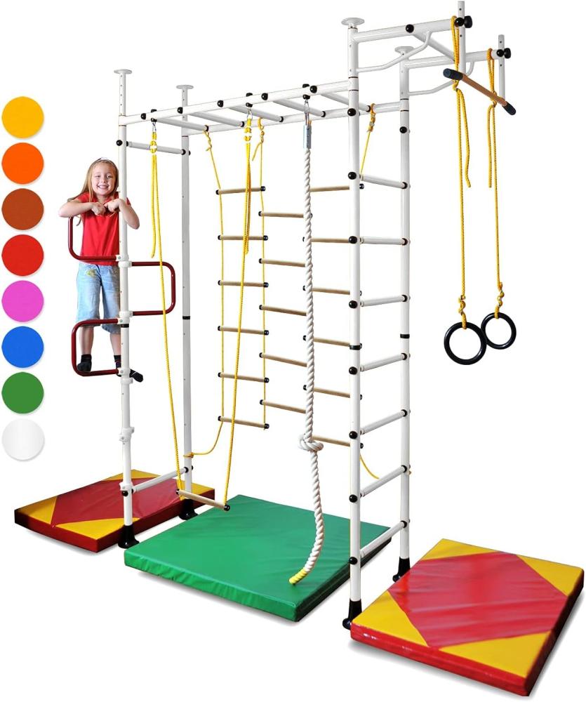 NiroSport Sprossenwand für Kinderzimmer M3 aufbau ohne bohrungen Made in Germany Metallsprossen Weiss Raumhöhe 220 - 270 cm Bild 1