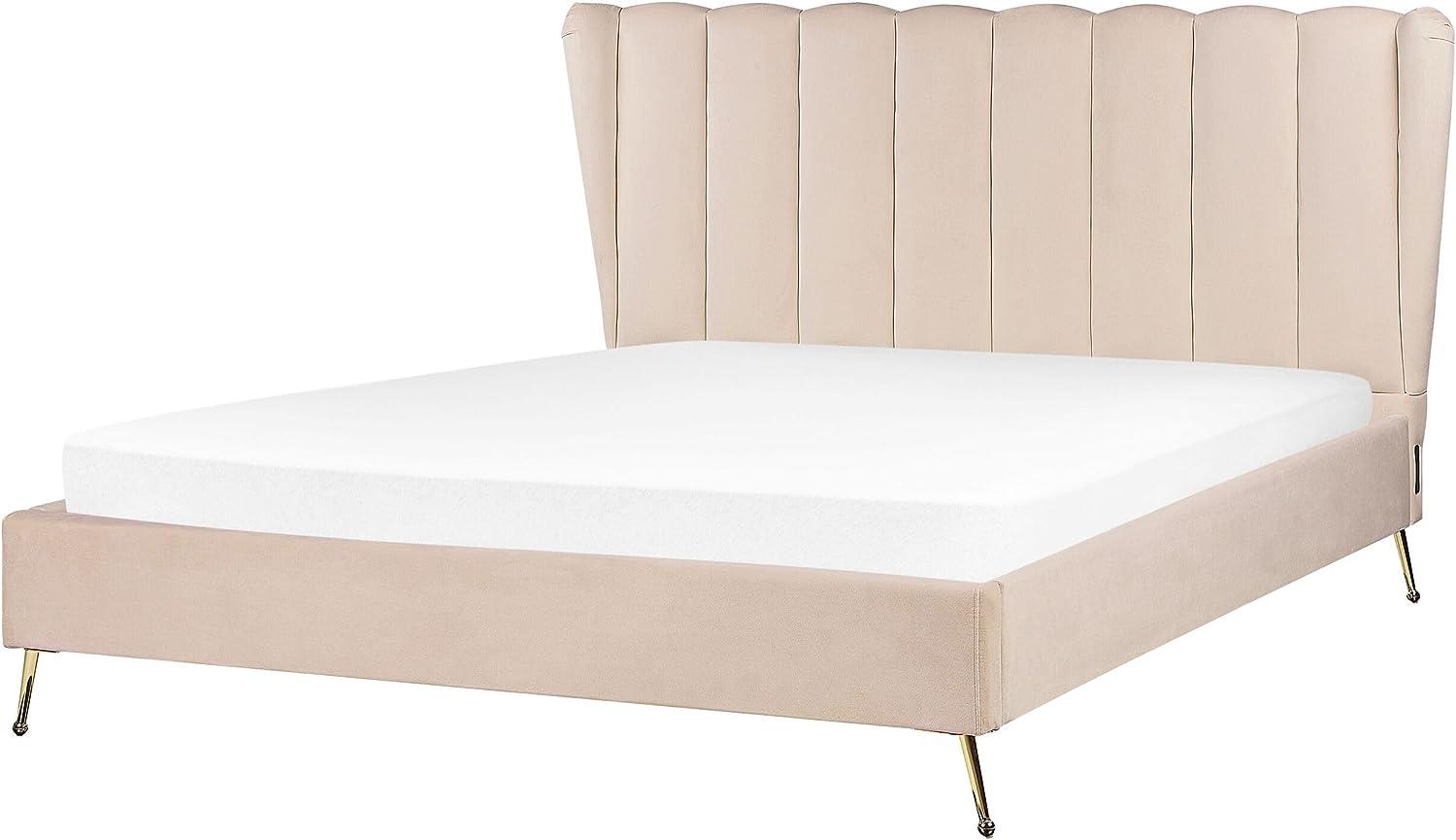 Polsterbett Samtstoff beige mit USB-Anschluss 160 x 200 cm MIRIBEL Bild 1