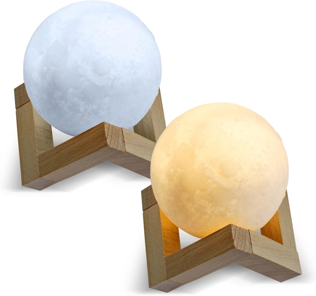 EAXUS Nachtlicht LED Moonlight Nachtlicht mit 3D Mond Printing Beleuchtungsdekoration, LED fest integriert, manuelle Auswahl zwischen warmem Gelb und kaltem Weiß Bild 1