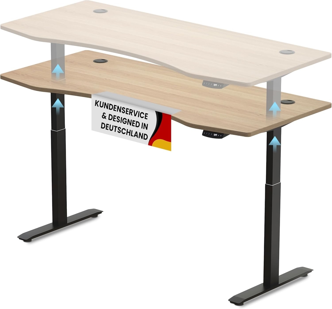 Schreibtisch Höhenverstellbar Elektrisch Mit Memory Funktion Ergonomischer Stehtisch Mit Teleskop Tischgestell 180x80 cm Oder 150x78 cm (Schwarz-Natur, 180x80 cm) Bild 1