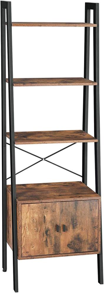 Vasagle Standregal, Leiterregal, Bücherregal mit Schrank, Wohnzimmerregal, 4 Ablagen, stabiles Eisengestell, Schlafzimmer, Büro, 56 x 34 x 173 cm, Industrie-Design, Vintage, dunkelbraun von Songmics LLS47BX Bild 1