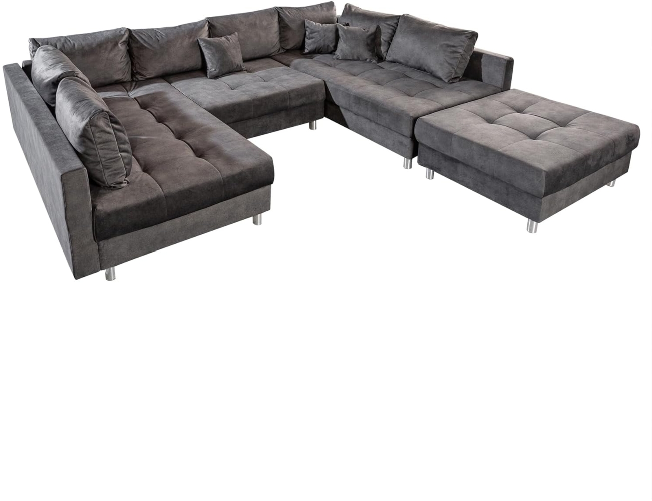 riess-ambiente Wohnlandschaft KENT 305cm grau / silber, Einzelartikel 1 Teile, Wohnzimmer · XXL · U-Form · Federkern · Samt · Hocker & Kissen Bild 1