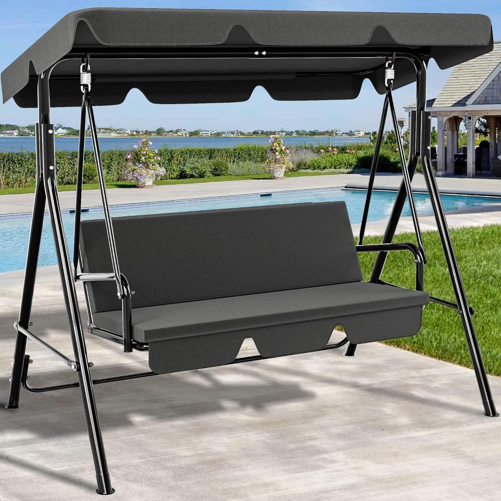 YITAHOME Hollywoodschaukel, 3 Sitzer Outdoor Hollywoodschaukeln mit Liegefunktion, Metall Gartenschaukel mit Verstellbarem Sonnendach & Abnehmbarem Kissen für Erwachsene, 270KG Belastbar, Grau Bild 1