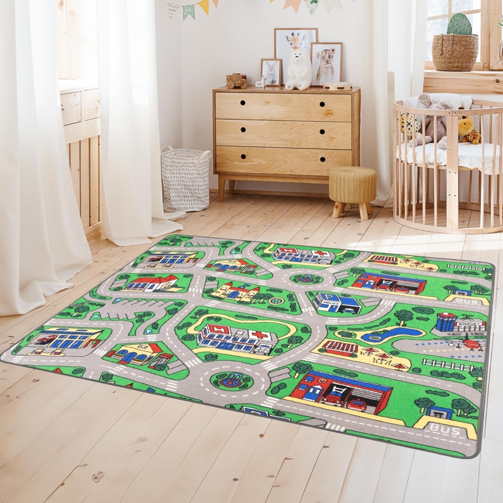 Primaflor Interaktiver Spielteppich CITY - 200x300 cm, Made in Europe Kinderteppich mit Straßenmotiv, Hochwertiger Straßen-Teppich für Kinder- und Spielzimmer, Spielmatte für Jungen und Mädchen Bild 1