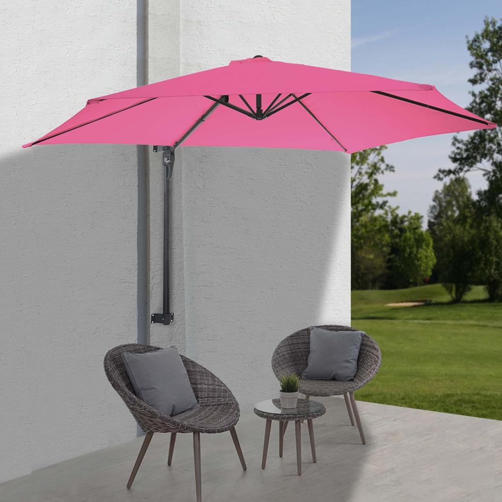 Wandschirm Casoria, Ampelschirm Balkonschirm Sonnenschirm, 3m neigbar, Polyester Alu/Stahl 9kg ~ pink-rosarot Bild 1