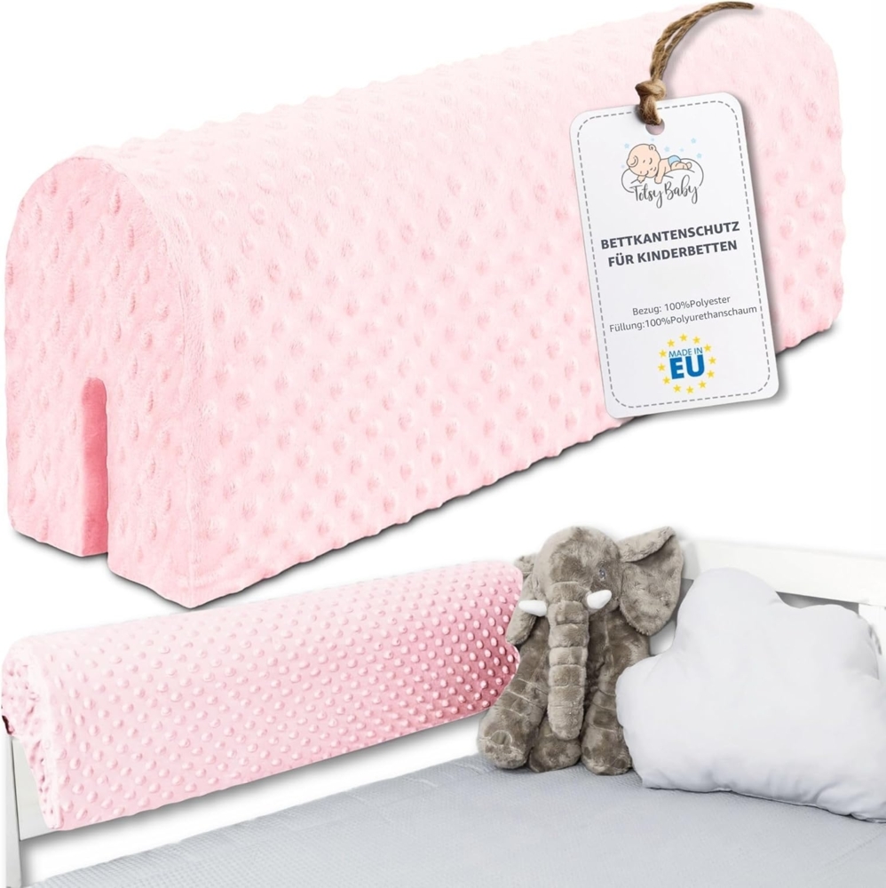 Bettkantenschutz für Kinderbetten 50 cm - Schutz für Bettrahmen Baby Bett rausfallschutz für boxspringbett bettgitter mit Bezug Kantenschutz Kinder Babybett Rosa Bild 1
