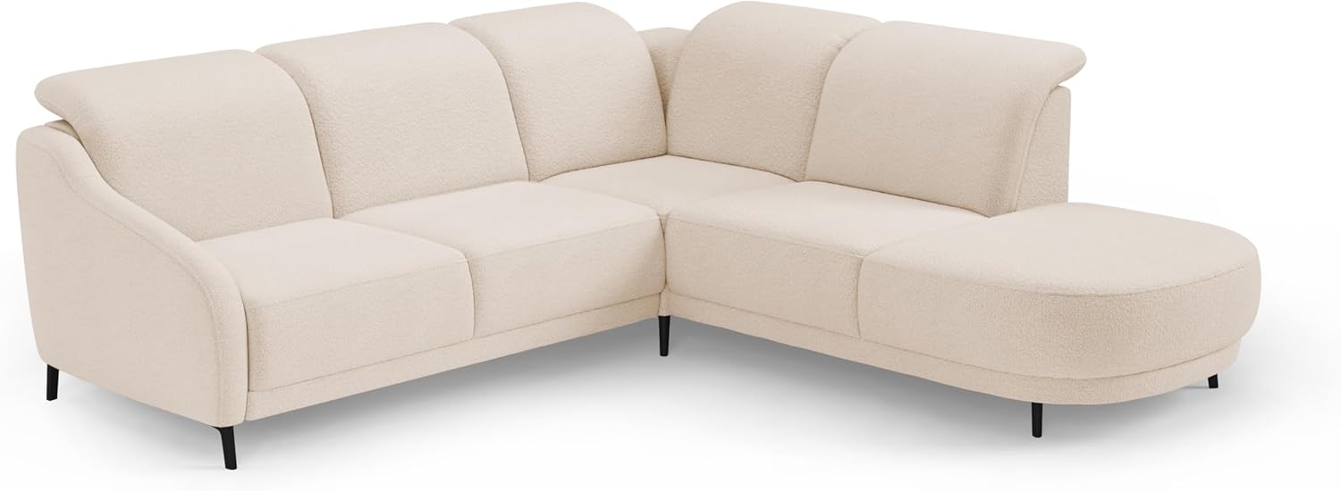 CAVADORE Ecksofa Blue/Eckcouch im modernen Design, inklusiv Kopfteilverstellung, Vorziehsitz motorisch, Klapptisch, USB-Anschluss und mattschwarzen Metallfüßen / 258 x 93 x 249 / Flachgewebe, Beige Bild 1
