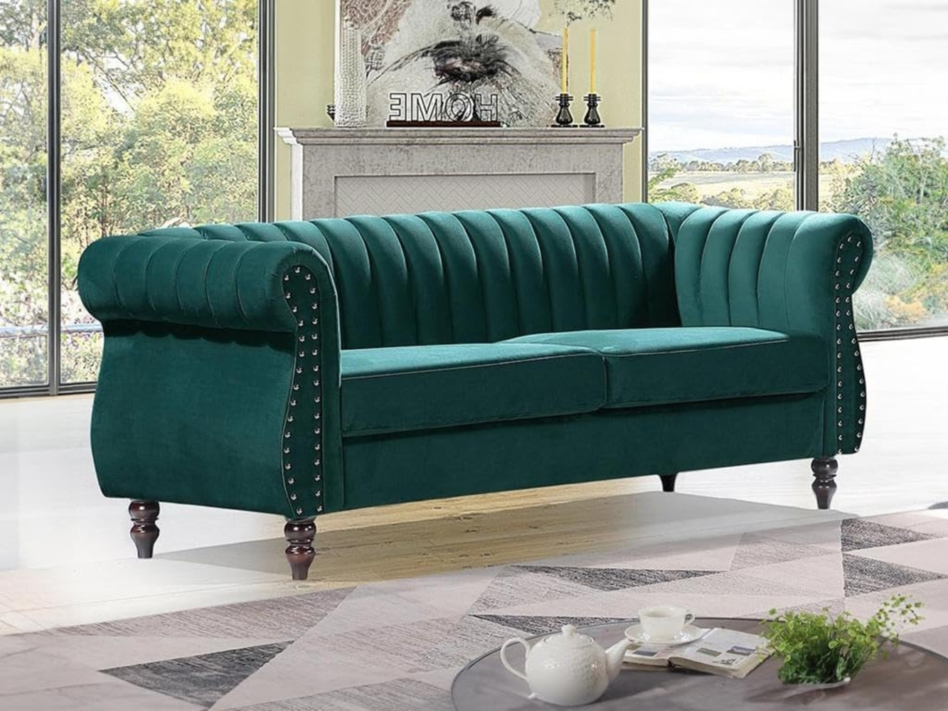 Vente-unique - Chesterfield-Sofa - 3-Sitzer - Samt - Smaragdgrün - TRUMBO Bild 1