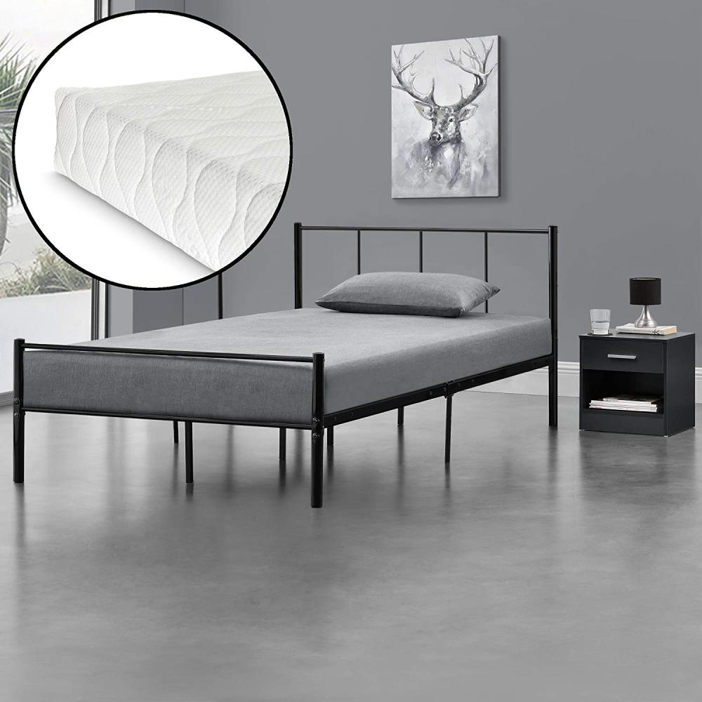 en.casa 'Laos' Metallbett, Einzelbett 120x200 cm, schwarz, mit Matratzen und Lattenrost Bild 1