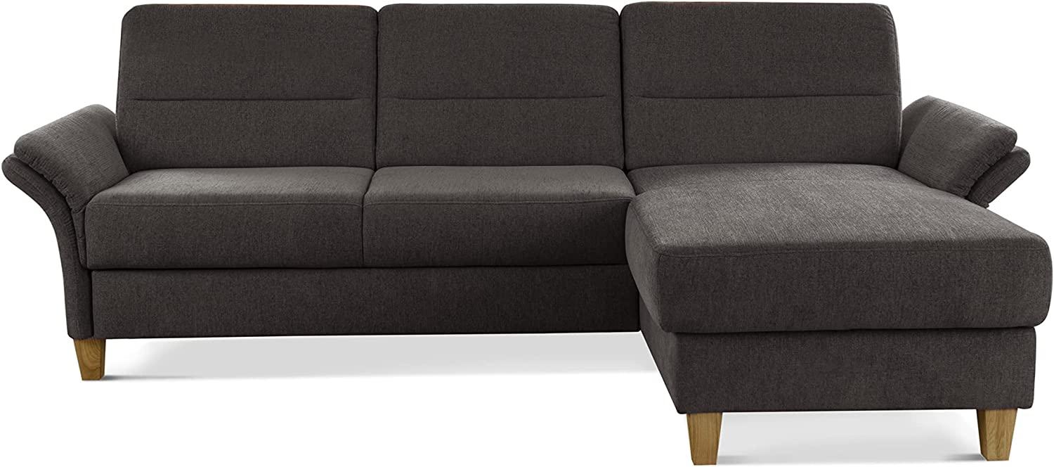 CAVADORE Ecksofa Wyk mit Federkern / Eckcouch im Landhaus-Stil mit Longchair und Holzfüßen / 252 x 90 x 162 / Chenille, Braun Bild 1