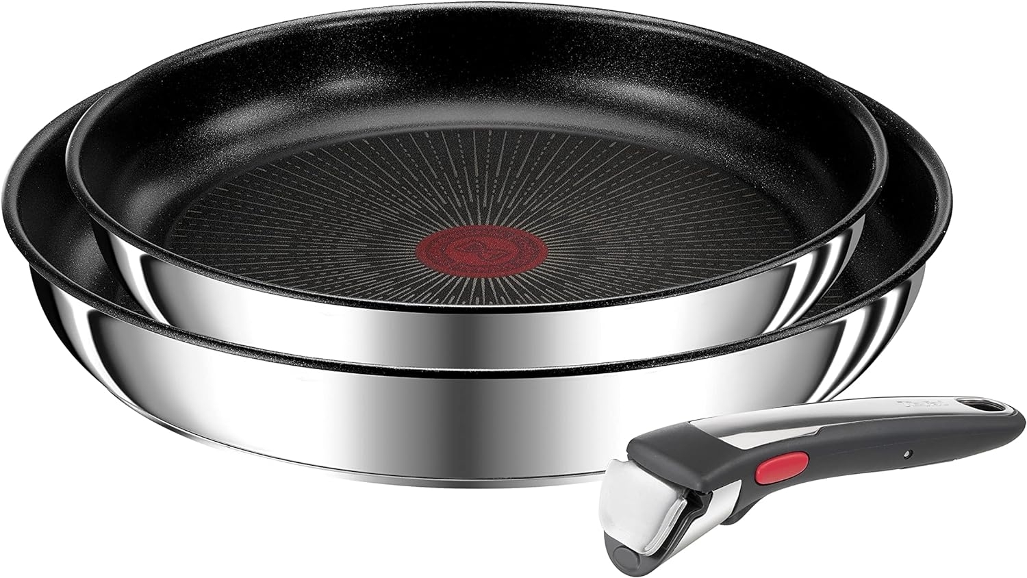 Tefal L97490 Ingenio Preference On 3-teiliges Pfannenset | stapelbar | Antihaftversiegelung | induktionsgeeignet | Thermo-Signal Temperaturanzeiger | Schwarz/Edelstahl, Groß Bild 1