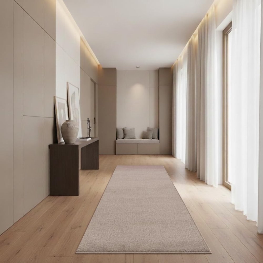 Jimri Moderner Teppich Wohnzimmer – Weich, Strapazierfähig & Pflegeleicht – Einfarbig Beige, Rund & Rechteckig – Hochwertige Verarbeitung – Oeko-TEX Zertifiziert – Beige, Läufer 80x250 cm Bild 1