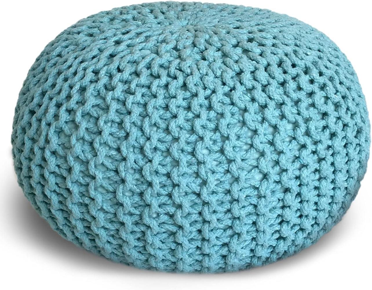 casamia Pouf Ø 55 o. 45 cm Sitzpouf Strickhocker Sitzpouf Bodenkissen nachhaltig Grobstrick Optik Größe ø 55 cm, Farbe hellblau Bild 1