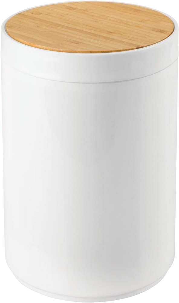 mDesign Mülleimer Abfalleimer Papierkorb Deckel Rund 5L Bambus-Kunststoff Weiß Bild 1