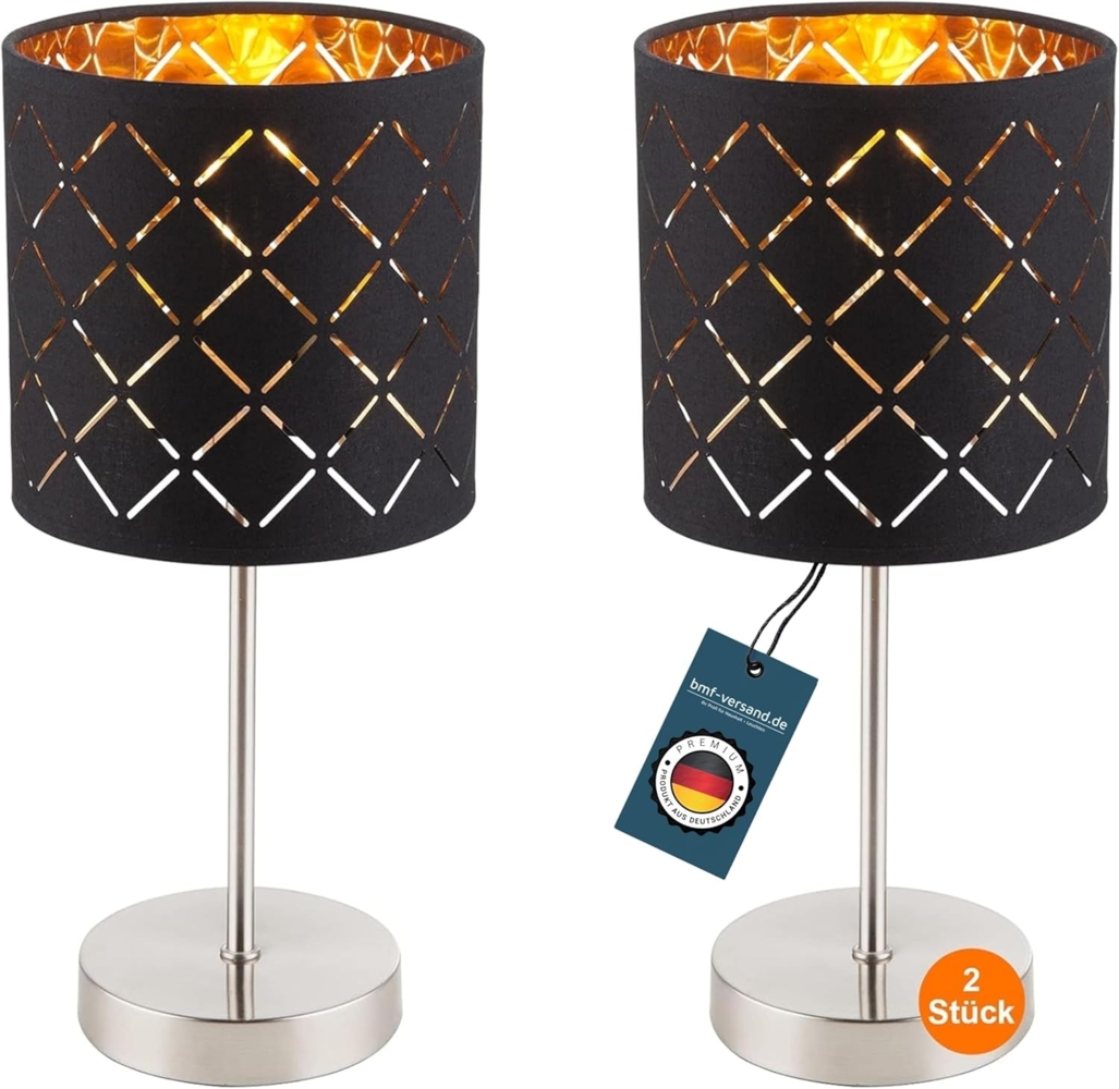 Nachttischlampe 2er Set Schwarz Lampenschirm Tischlampe Modern Klein Gold silber Bild 1