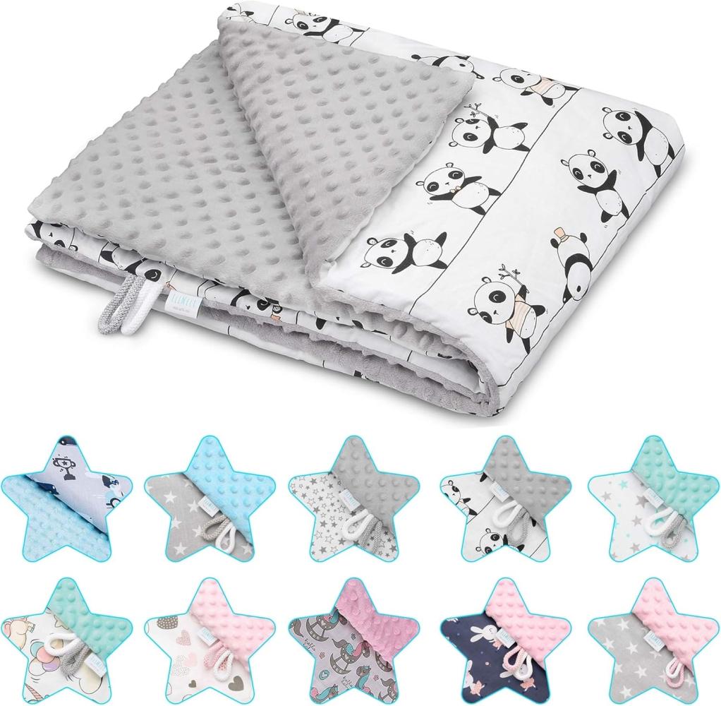 EliMeli Minky Babydecke Kuscheldecke Krabbeldecke | super weichem Minky Dots Polar Fleece | Baumwolle | Füllung | 75x100 hoch Qualität (Grey - Pandas) Bild 1