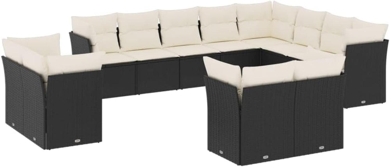 vidaXL 12-tlg. Garten-Sofagarnitur mit Kissen Schwarz Poly Rattan 3250365 Bild 1