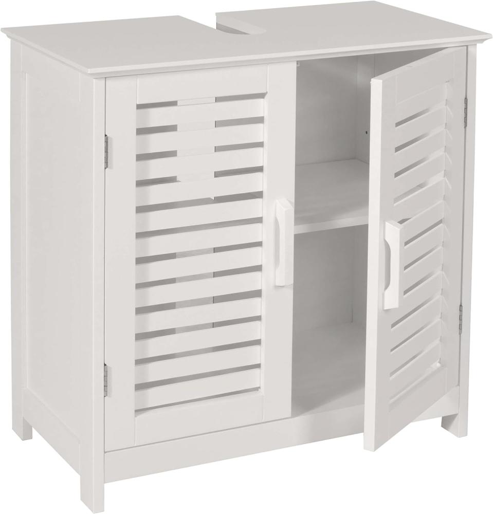 Waschbeckenunterschrank HWC-B41, Badezimmer Unterschrank Badschrank mit Staufach, Bambus MDF 60x60x30cm MVG ~ weiß Bild 1