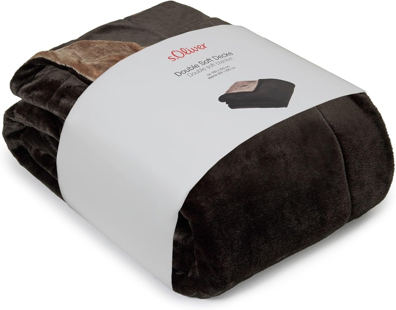 s. Oliver zweifarbige Kuscheldecke 150x200 cm - doppellagige Dicke Wendedecke braun beige, leicht glänzende Flanell Decke super weicher Griff und angenehm warm Bild 1