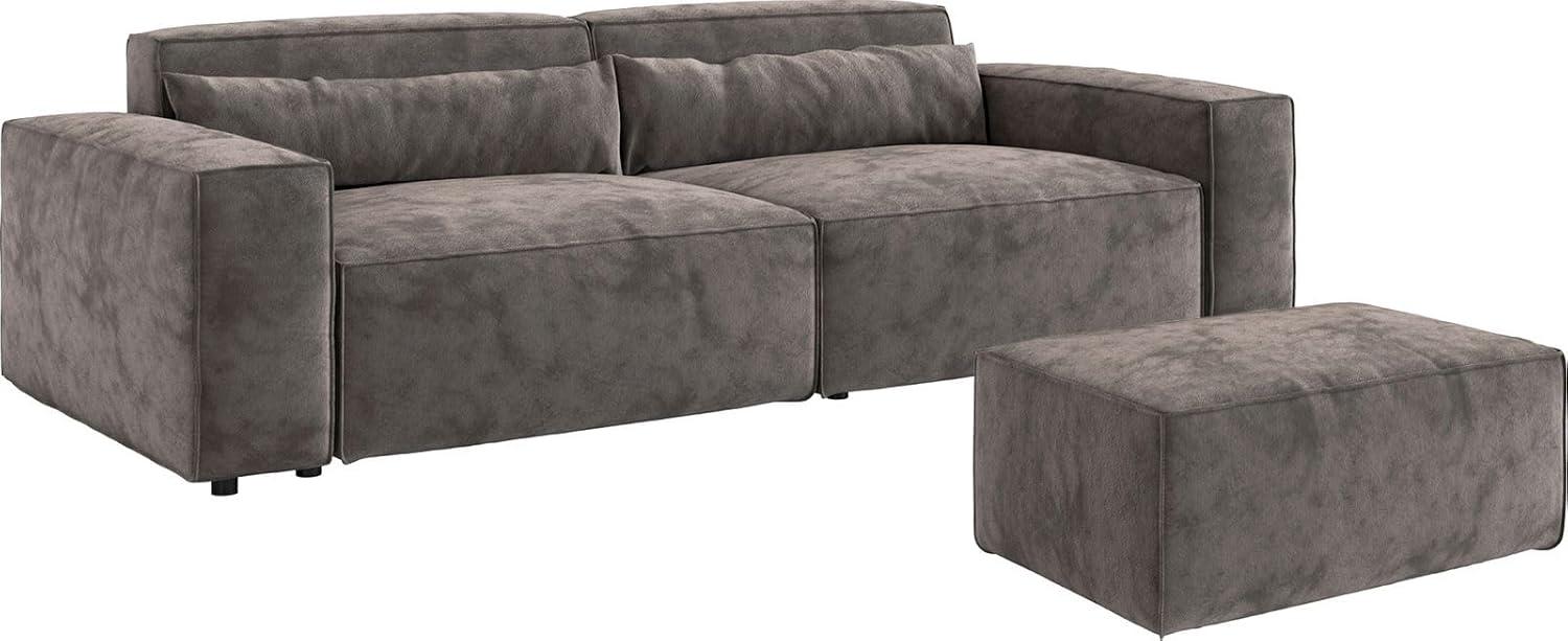 Big-Sofa Sirpio L 260x110 cm Mikrofaser Khakibraun mit Hocker Bild 1