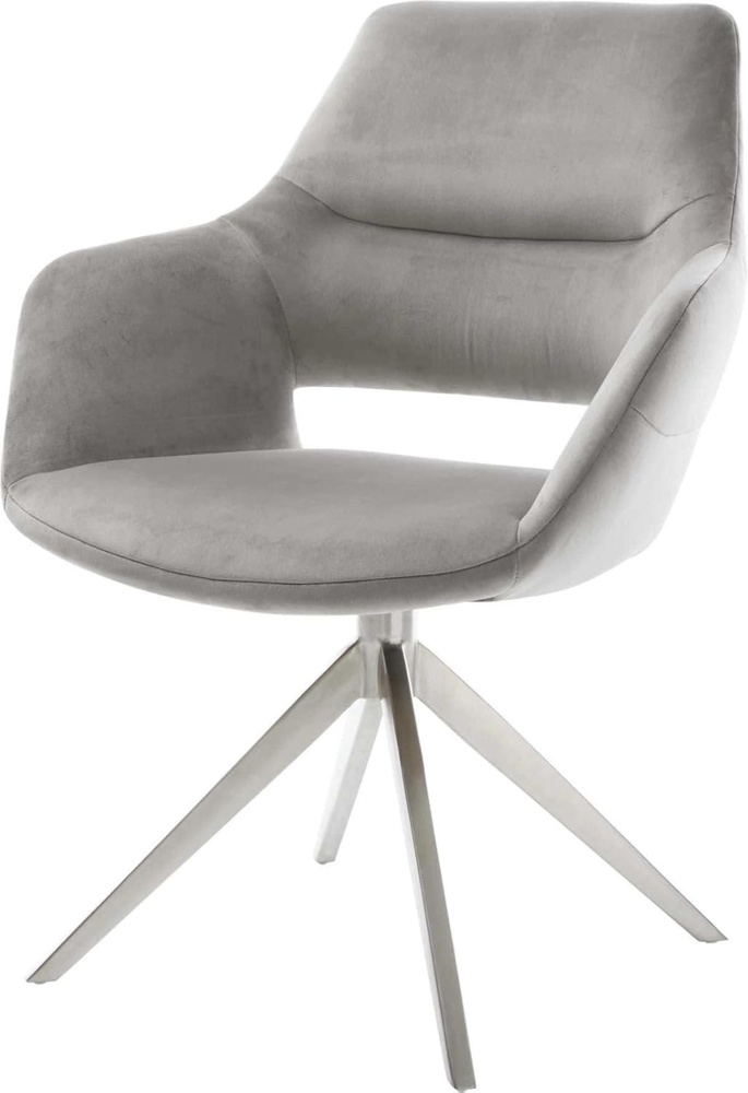 Drehstuhl Yago-Flex mit Armlehnen Samt Grau Kreuzgestell breit Edelstahl 360° drehbar Wippfunktion Taschenfederkern Bild 1