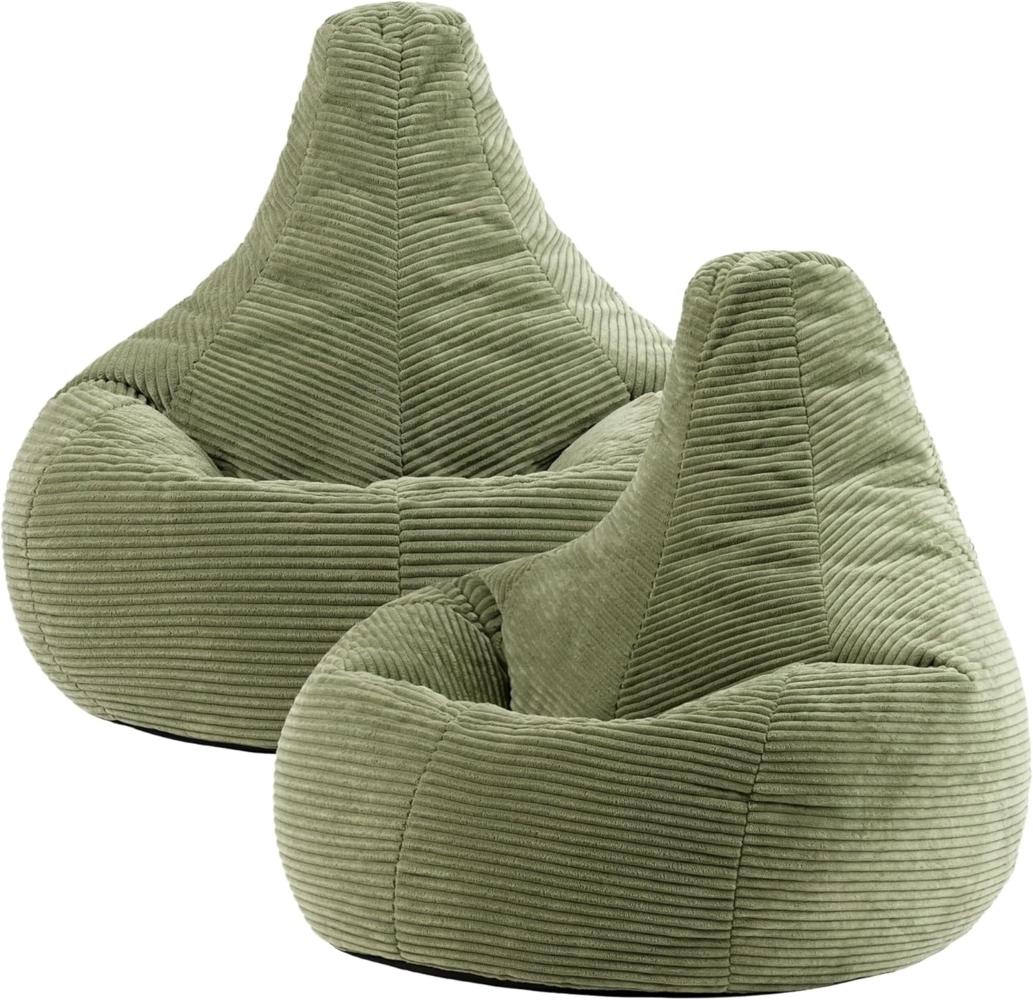 Icon Dalton Sitzsack Cord, Salbeigrün, 2er-Pack, Gaming Sitzsack Erwachsene mit Füllung, Bean Bag, Cord Sessel, Lounge Sessel, Lounge Stuhl, Schlafzimmer, Wohnzimmer, Wohnzimmer Möbel Bild 1