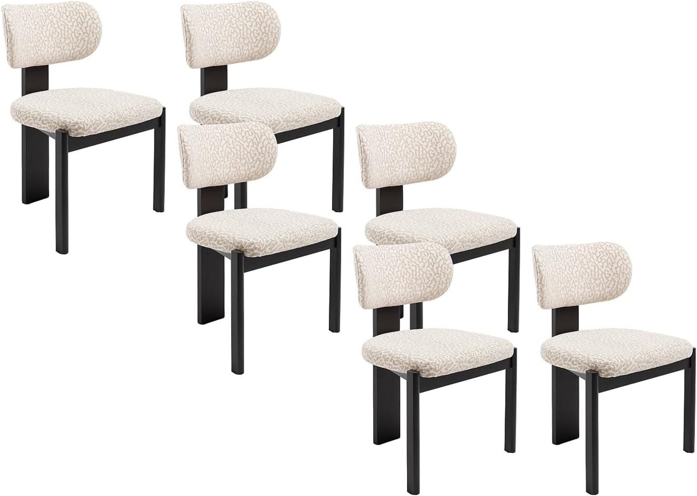 Vente-unique - Stuhl 6er-Set - Strukturstoff Bicolor & Kautschukholz schwarz - Creme & Beige - WILANA Bild 1