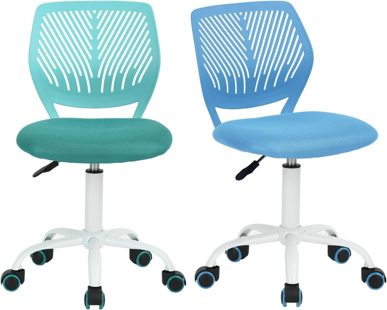 FurnitureR 2Stk Schreibtischstuhl, Studiendrehstuhl ohne Armlehnen, höhenverstellbarer Bürostuhl, Arbeitsstuhl für Home Office, Schlafzimmer, Arbeitszimmer, Blau Türkis Bild 1
