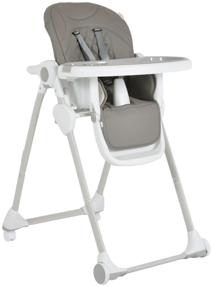 Cangaroo Kinderhochstuhl Brownie Räder Doppeltablett Gurt faltbar verstellbar grau Bild 1