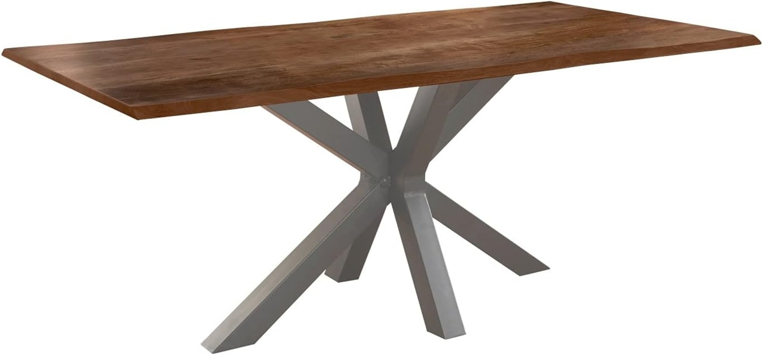 SAM Esszimmertisch 200x100 cm Toledo, echte Baumkante, Akazienholz nussbaumfarben, massiver Baumkantentisch mit Spider-Gestell Silber, FSC® 100% Zertifiziert Bild 1