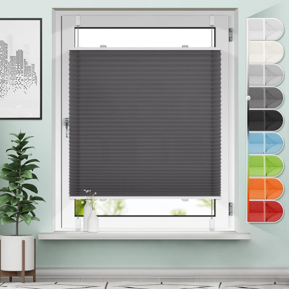 Sanfree Plissee Klemmfix Plisseerollo ohne Bohren Anthrazit B45 x H130cm inkl. Klemmträger Blickdicht und lichtdurchlässig Jalousie Faltrollo Sichtschutz und Sonnenschutz Rollo für Fenster & Tür Bild 1