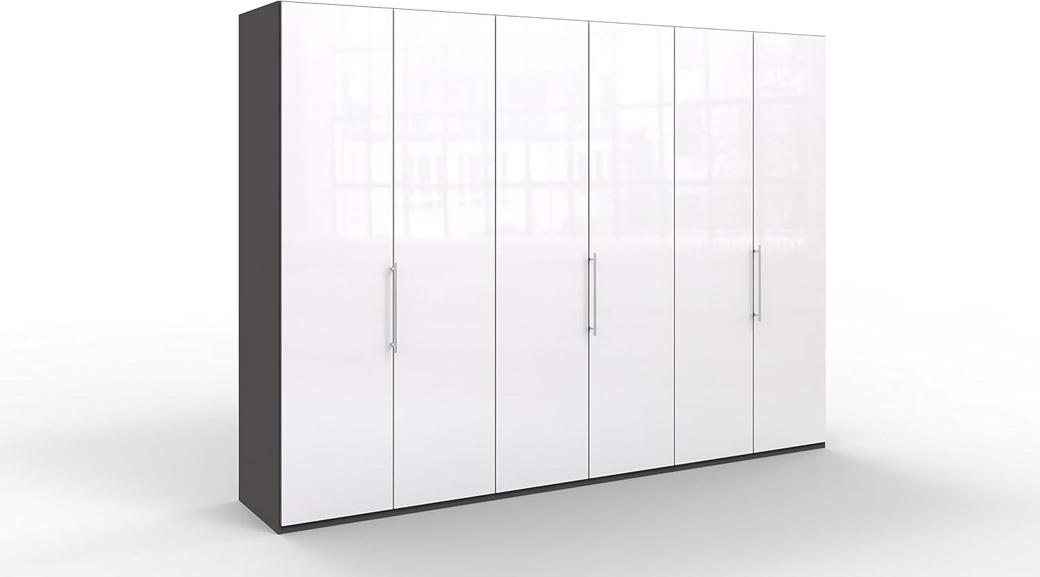 WIEMANN Loft Kleiderschrank, Schlafzimmerschrank, Gleittürenschrank, Drehtürenschrank, Glas weiß, Havanna, B/H/T 300 x 236 x 58 cm Bild 1