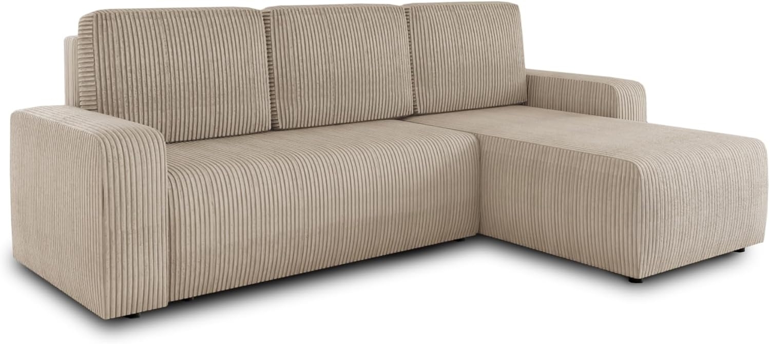 Sofnet Ecksofa 'Roma L' mit Schlaffunktion und Bettkasten, Cord Stoff Beige, 236 x 150 x 90 cm Bild 1