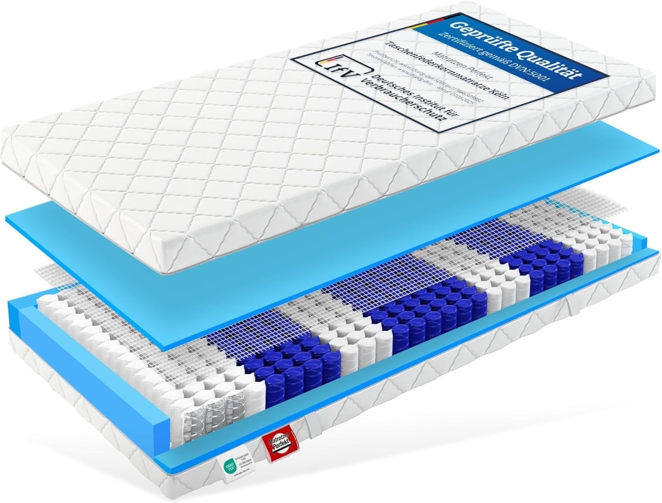 Matratzen Perfekt 'Köln' Taschenfederkernmatratze mit 7 Komfortzonen, 20cm hoch, 160x200 cm, H4 Bild 1