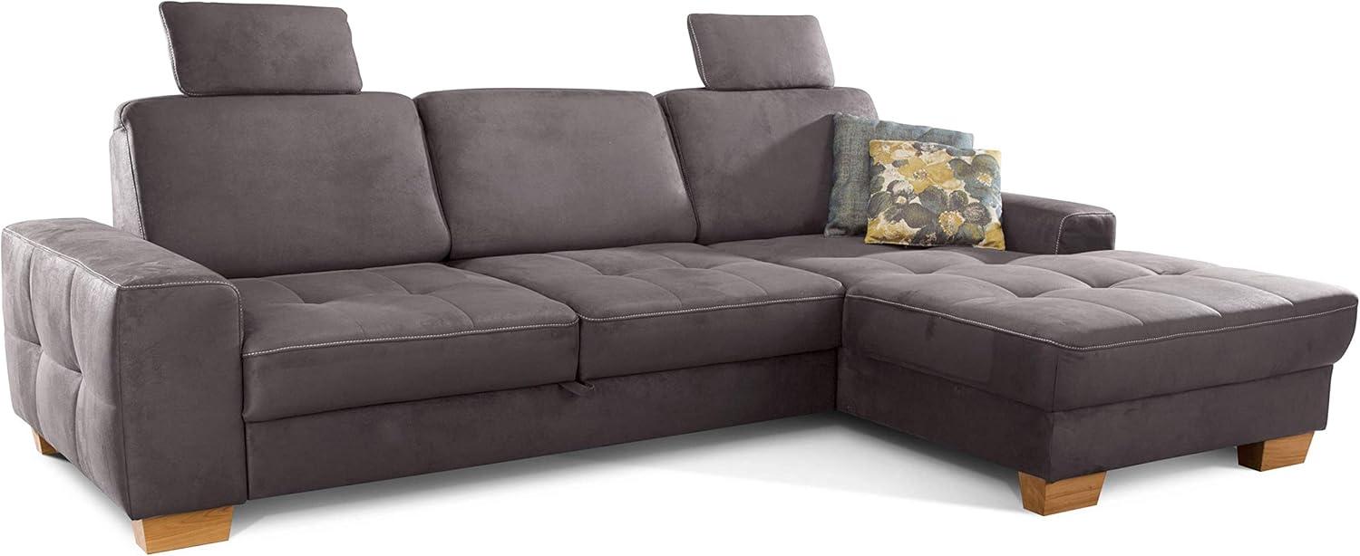 Cavadore Ecksofa Puccino mit Federkern, verstellbarer Rückenlehne und 2 Kopfstützen / Couch in L-Form im Landhausstil / 281 x 86 x 178 cm / Mikrofaser grau Bild 1