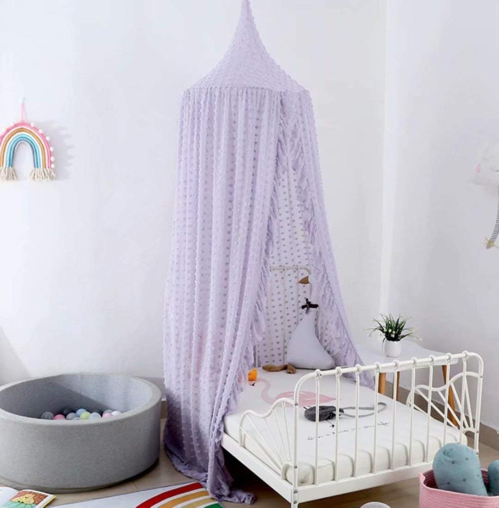 Runde Kuppel aus Chiffon-Baldachin Kinder Moskitonetz mit Wave Lace & Polka Dot Flocking Kinderzelt Bett Vorhang Perfekt für Mädchen, Kinderbett, Mädchenzimmer, Lila Bild 1