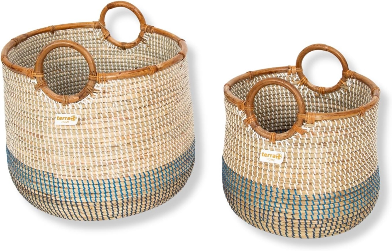 Terra Home Aufbewahrungskorb Korbset 2 tlg Seegras Rattan Ø42 und Ø 37 Allzweckkorb (2er Set, 2 St), Handgefertige Dekokörbe aus Seegras/Rattan. Farbverlauf,steckbar Bild 1